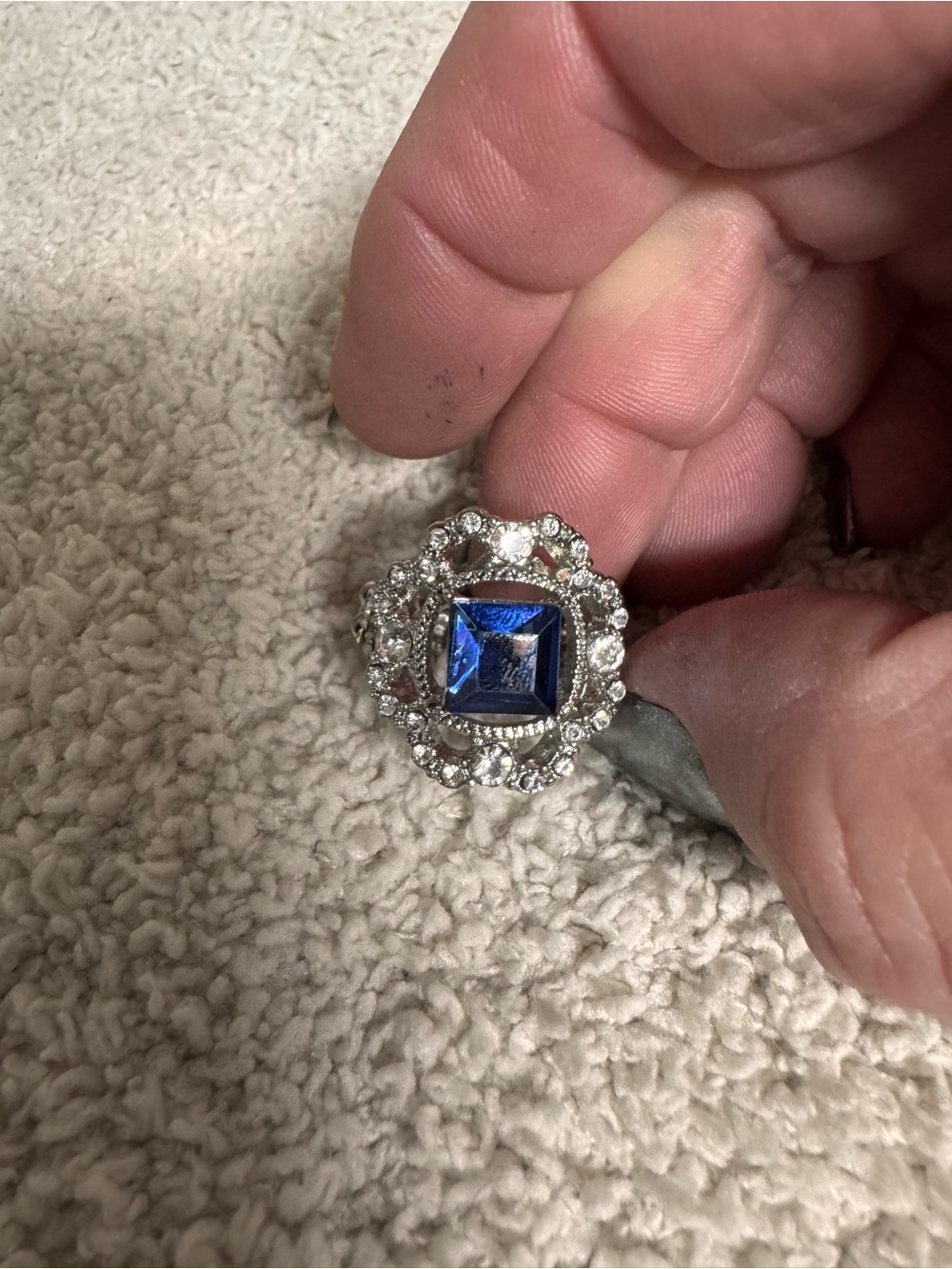 Paparazzi Silver-Tone Ring with Deep Blue Square Crystal